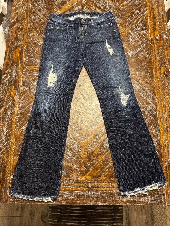 Premonition Denim - Premonition Distressed Dark Wash Flare Jeans Women’s Size 29 Raw Hem